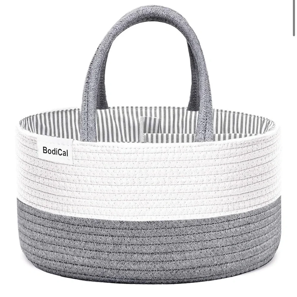 BodiCal Gray and White Woven Cotton Convertible Shower / Baby / Storage Basket